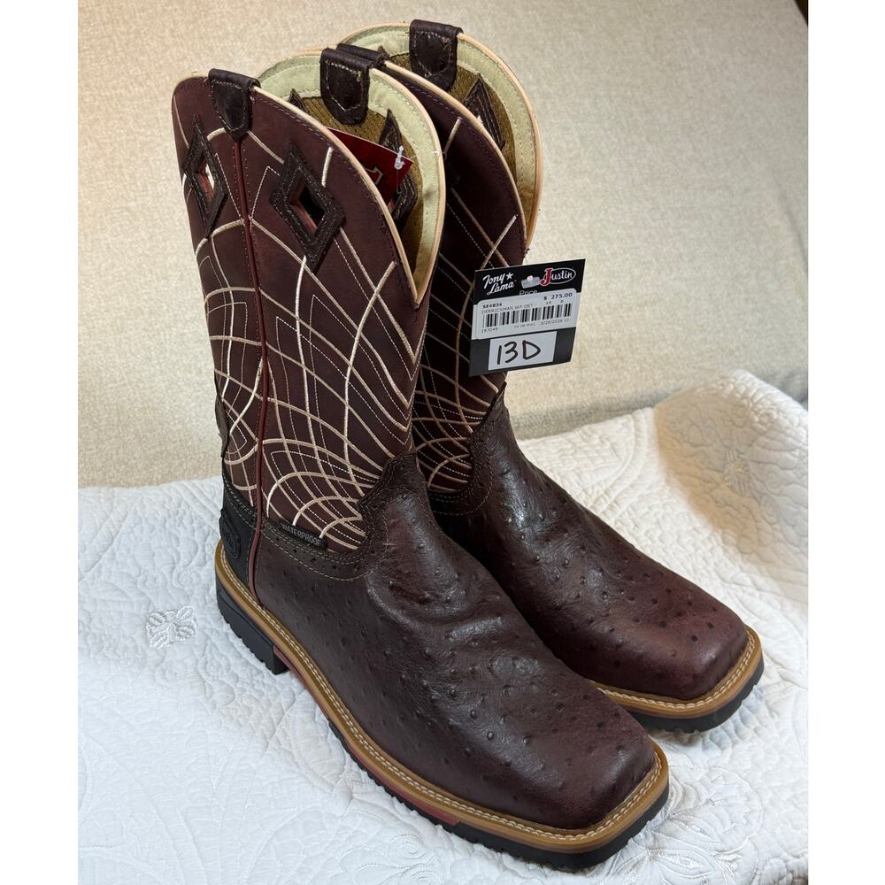 Justin Men's Brown 13D NWT Derrickman Ostrich EH Composite Toe Wellington Boots